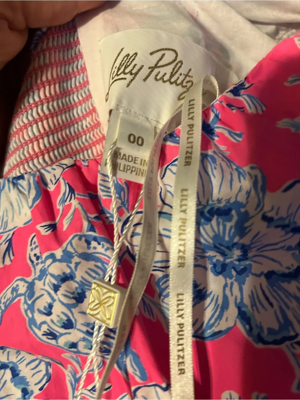 Lilly Pulitzer Pink Floral Puff-Sleeve Sundress with Blue Accents